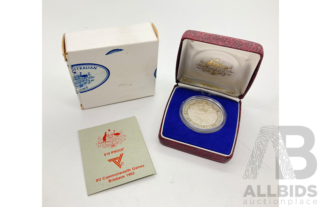 1982 RAM Brisbane Commonwealth Games $10 20gm silver coin.