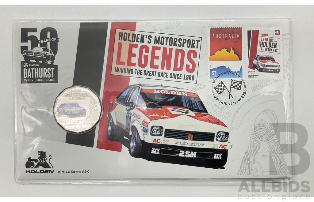 2018 RAM 1979 Holden Torana LX A9X 50c Coloured Coin and Stamp PFC Set.