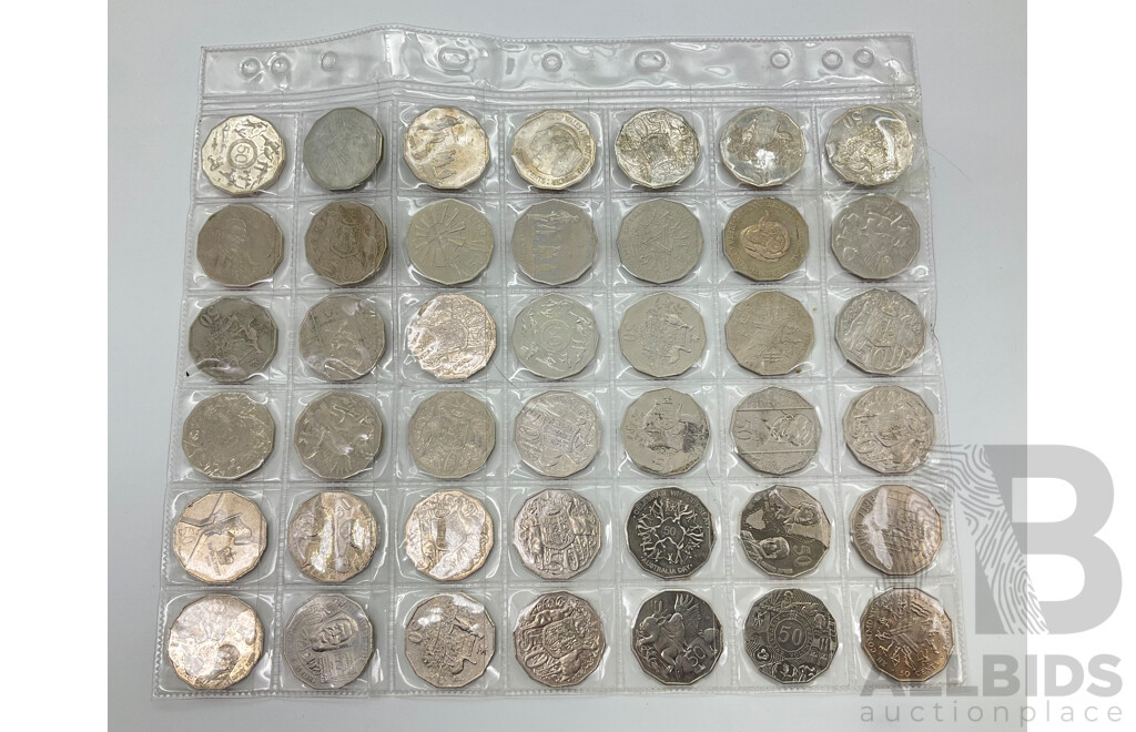 Forty Two Popular Commerative A/UNC 50c Coins.