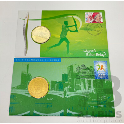 2006 Commonwealth Games $5 Coins and Stamps.Baton Relay and Friendly Games.