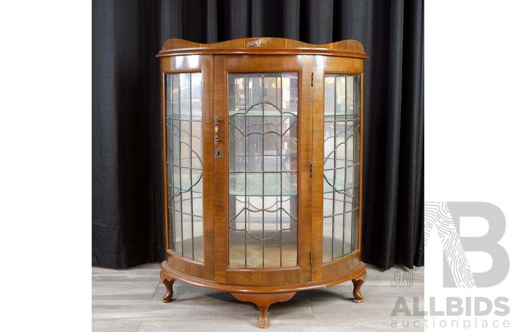 Art Deco Veneered Leadlight Front Display Cabinet