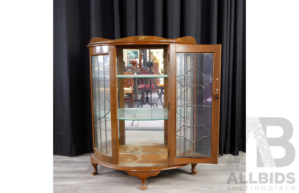 Art Deco Veneered Leadlight Front Display Cabinet