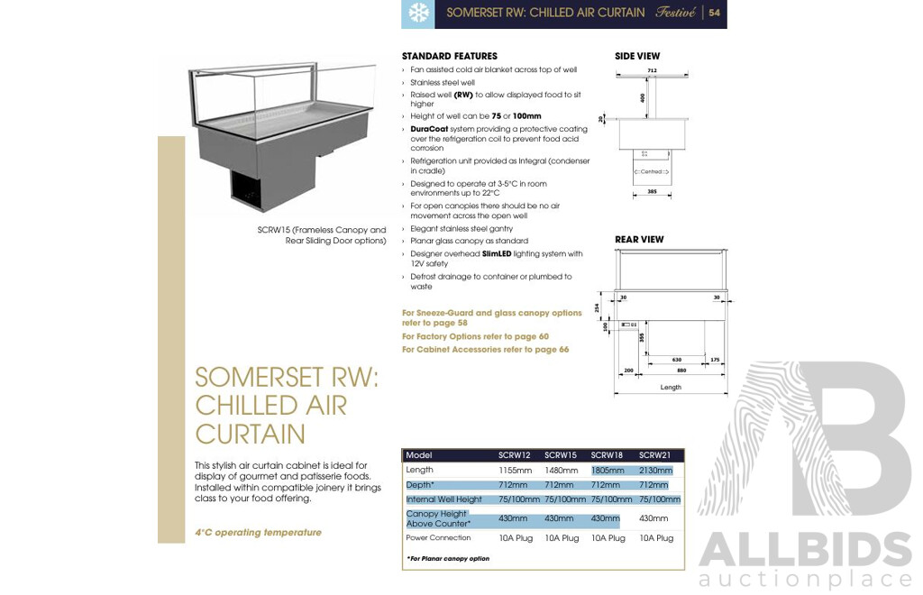 Festive SCRW Somerset RW Air Curtain Chill Well with Planar Canopy Drop-in Food Cabinet (SCRW18) - ORP $12,150