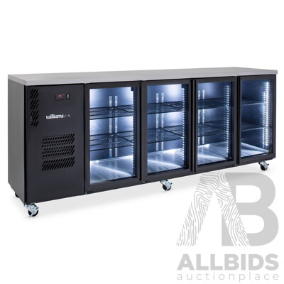 WILLIAMS 1050mmH 4 Glass Dr Back Bar Fridge - Black 