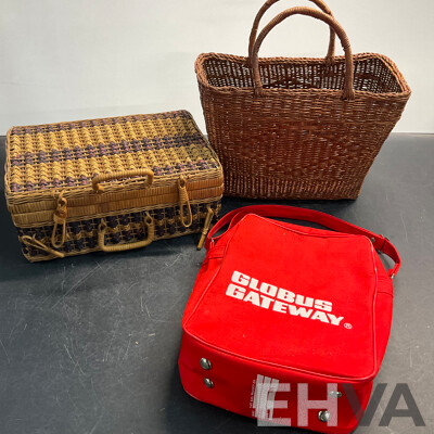 Vintage Globus Gateway Bag & Vintage EMRIK Bag & Wicker Picnic Suitcase/Basket - Lot of 5 