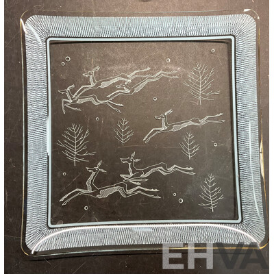 Decorative Glass Leaping Deer Plate & Side Plates and the Good Old Day Art Glass Platter & Assorted of Household Items