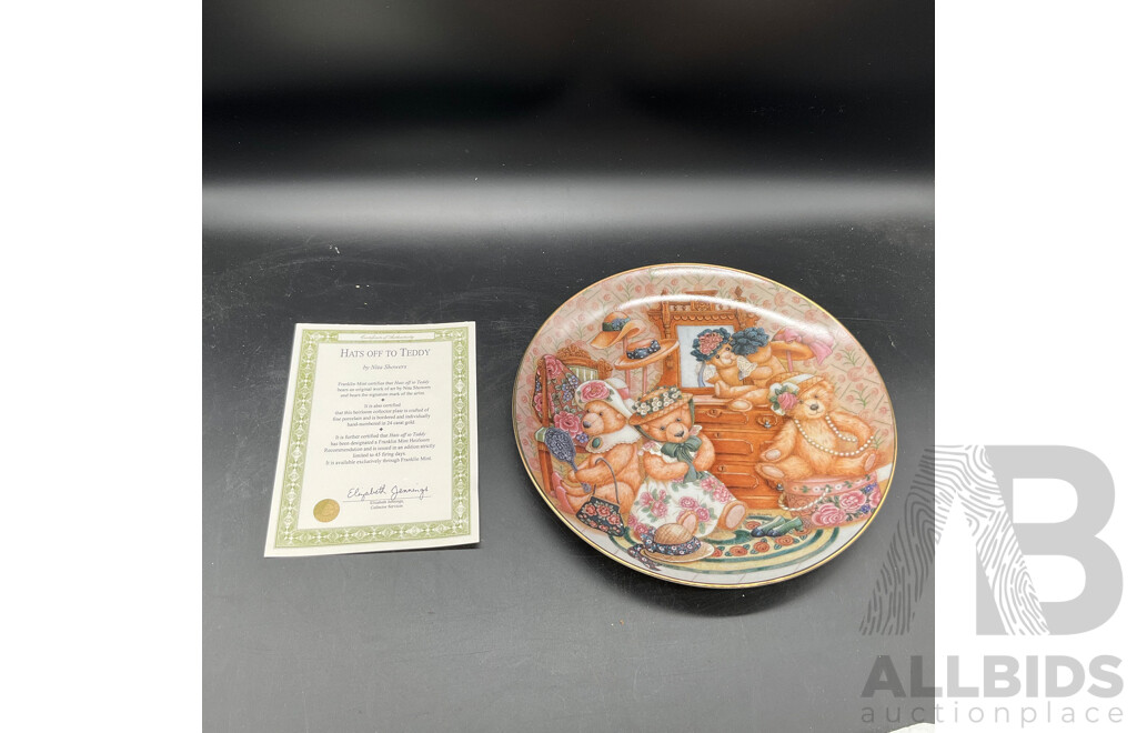 FRANKLIN MINT Limited Edition Collectable Plates - Hats Off to Teddy and Thankful Teddies