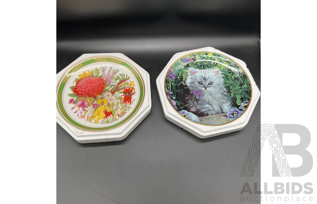 FRANKLIN MINT Limited Edition Purrfect Pose Collectable Plates & FRANKLIN MINT the Australian Federatin Flora Plate