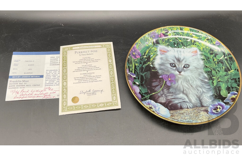 FRANKLIN MINT Limited Edition Purrfect Pose Collectable Plates & FRANKLIN MINT the Australian Federatin Flora Plate