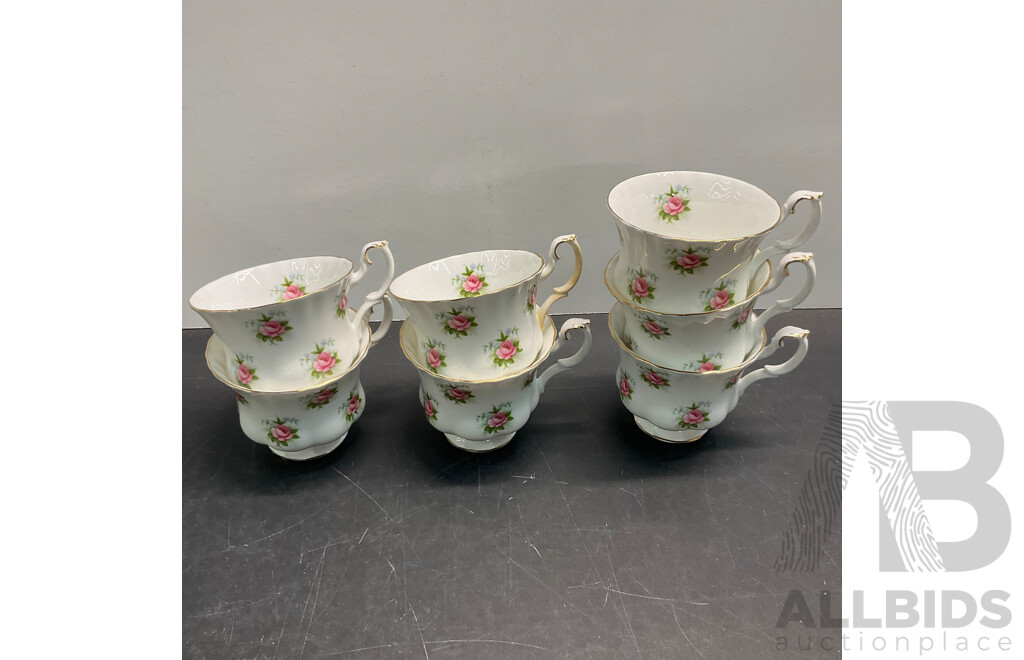 Collectable ROYAL ALBERT Forget- Me-Not-Rose  Set of 7  Tea Cup & Saucer and Creamer/ Sugar Bowl /Tray