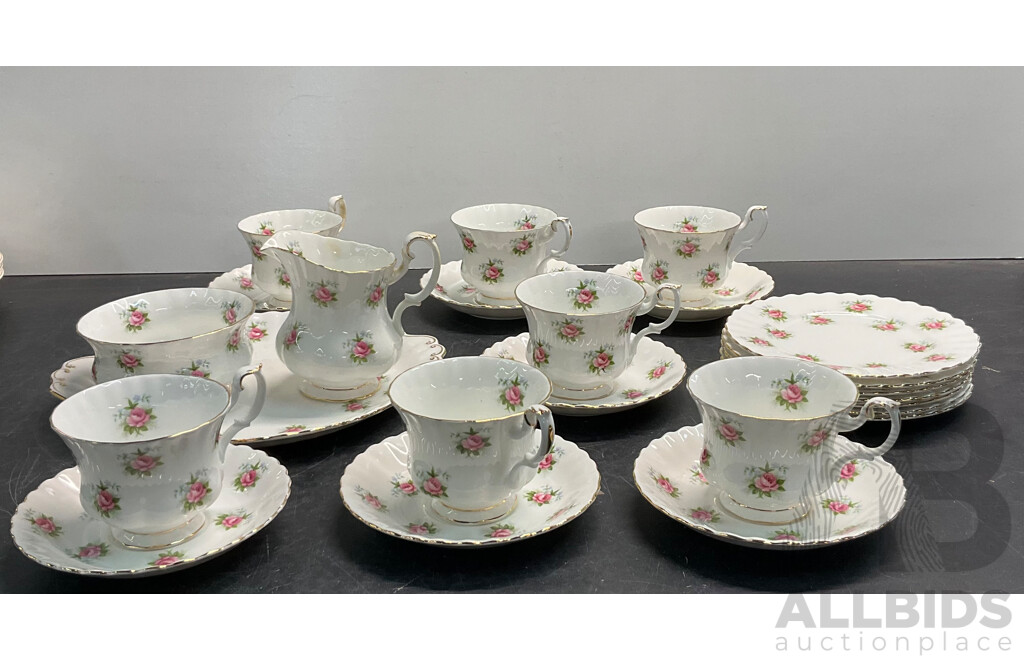 Collectable ROYAL ALBERT Forget- Me-Not-Rose  Set of 7  Tea Cup & Saucer and Creamer/ Sugar Bowl /Tray