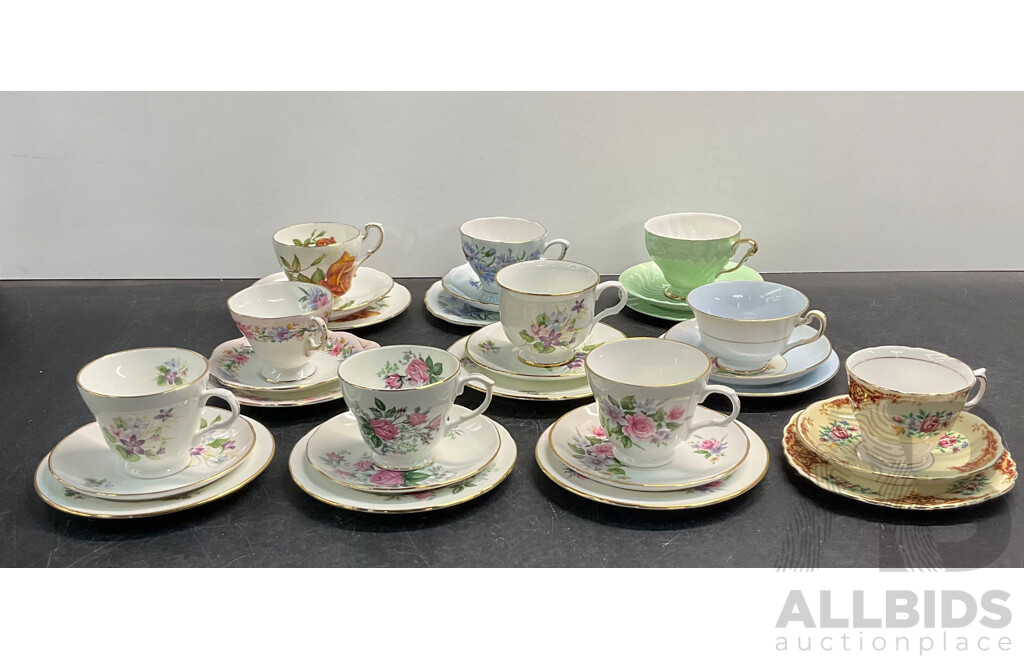 Vintage Bone China Tea Cup, Sacuer, Plate - 10 Sets - Including EB, Crown Trent, DUCHESS & More