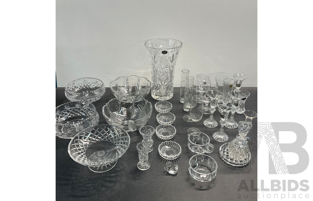 Large Collection of Crystal Glassware Including BOHEMIA, MIKASA, Stuart and More