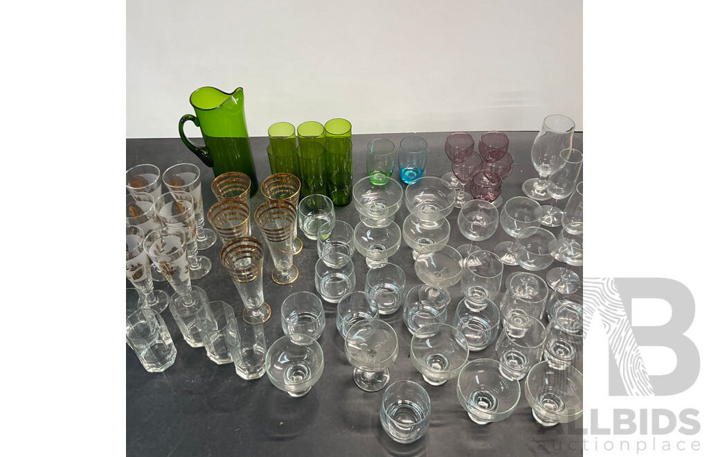 Assorted of Glassware and Coloured Glassware - Lot of 61