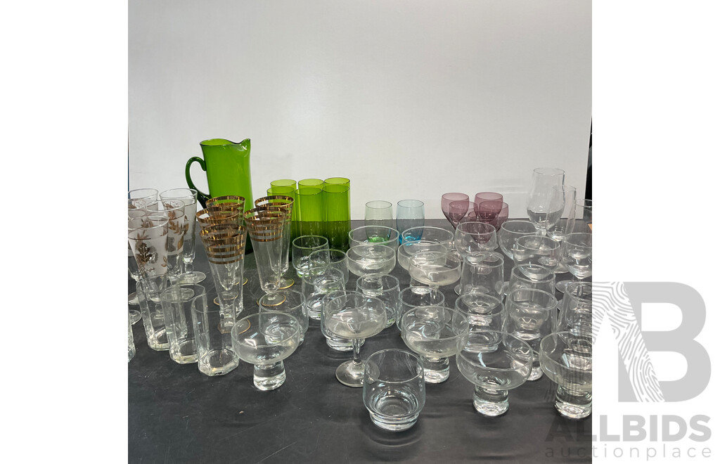 Assorted of Glassware and Coloured Glassware - Lot of 61