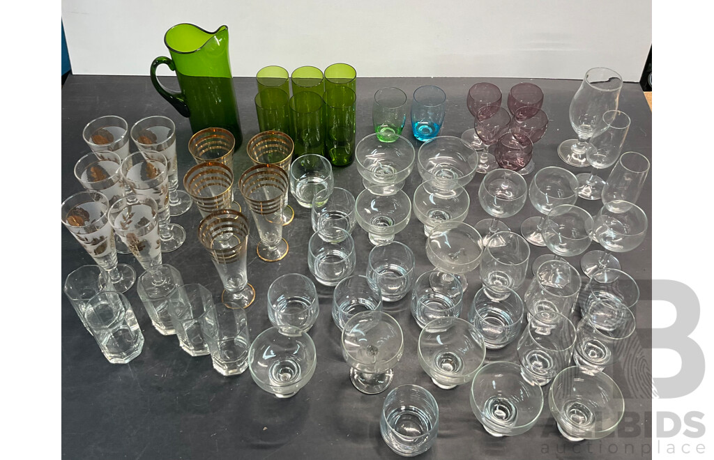 Assorted of Glassware and Coloured Glassware - Lot of 61