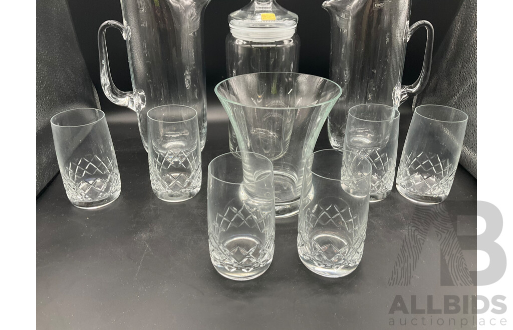 Assorted of Glassware - Jugs, Glasses, Container, Ash Trays