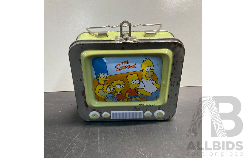 Vintage the Simpsons Metal Tin Case with Collectable Figures