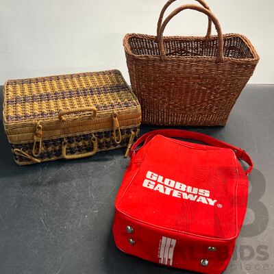 Vintage Globus Gateway Bag & Vintage EMRIK Bag & Wicker Picnic Suitcase/Basket - Lot of 5 