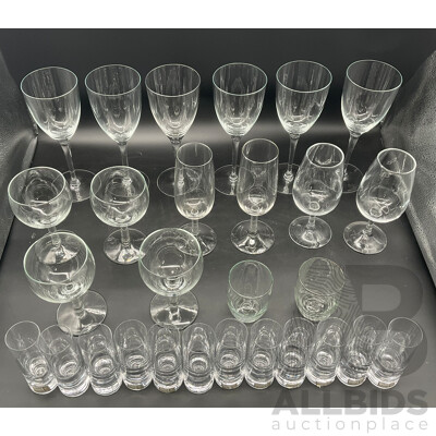 Assorted of Glassware - White & Red Wine Glasses, Flutes, Shot Glasses