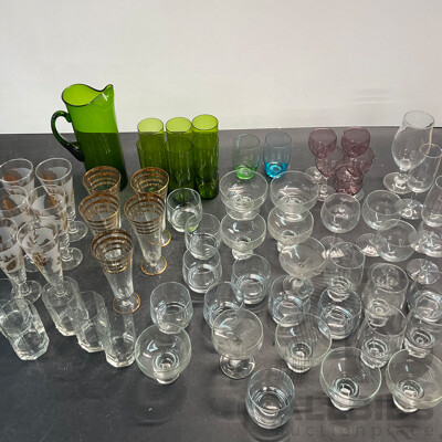 Assorted of Glassware and Coloured Glassware - Lot of 61