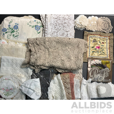 Vintage Collection of Lace Tatting & Embroidery Coverlet/ Place Mat/Coaster and More