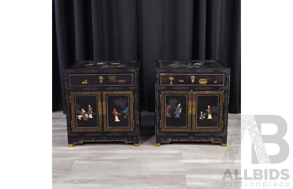 Pair of Ebonised Japanese Bedside Chests