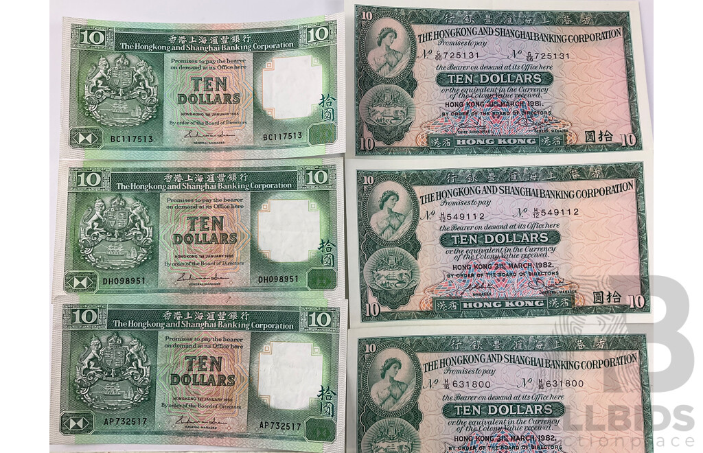 Collection of 1970 Hong Kong 1970's and 1980's Banknotes Including Ten and Five Dollars