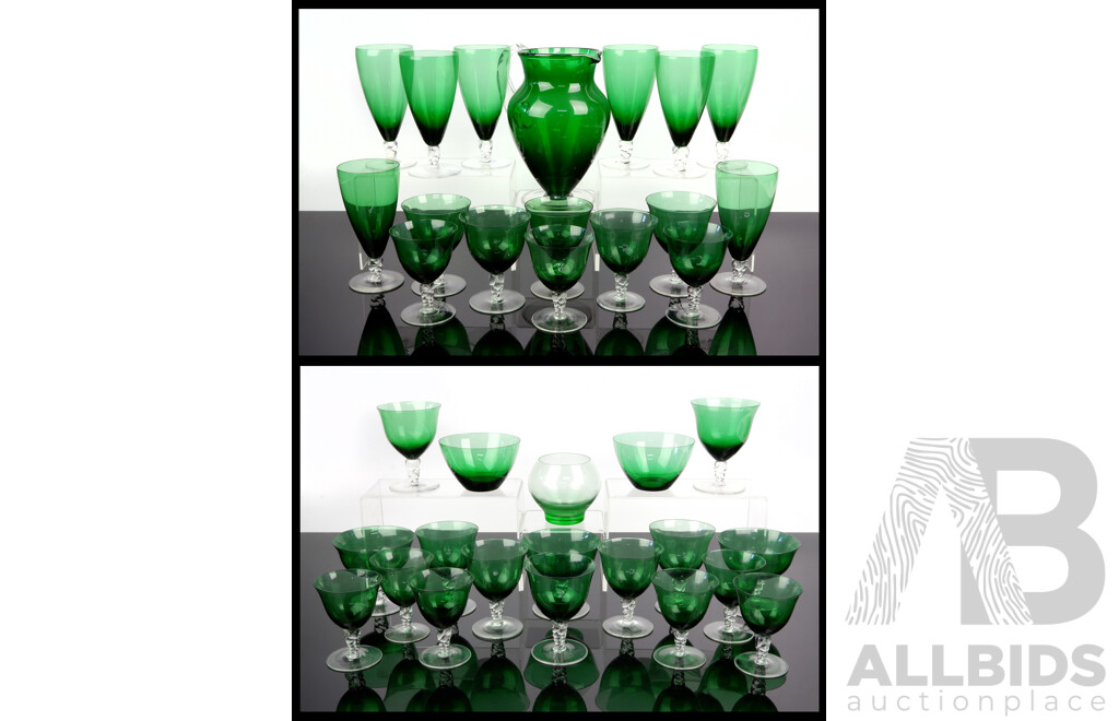 Large Vintage Venetian Green Glass Drinks Set