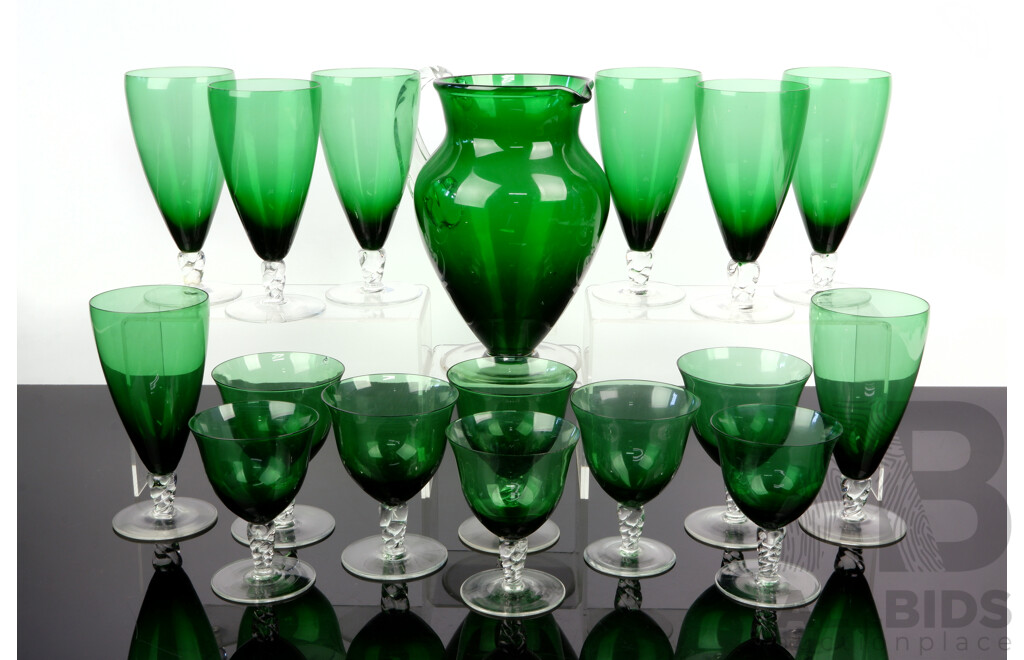 Large Vintage Venetian Green Glass Drinks Set