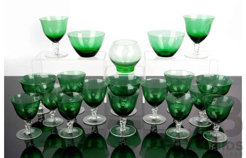 Large Vintage Venetian Green Glass Drinks Set