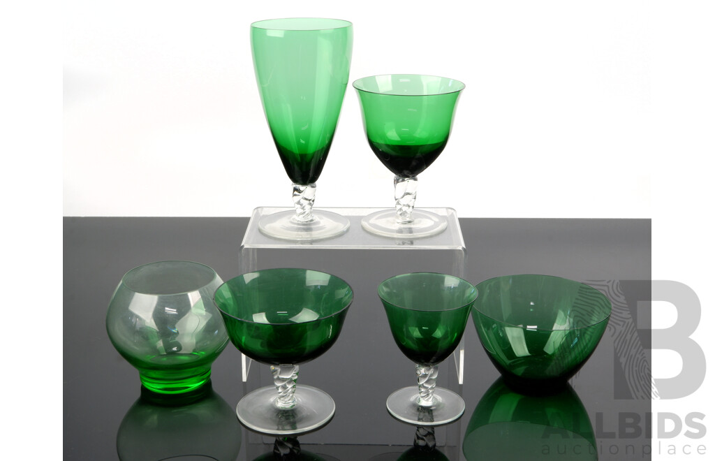 Large Vintage Venetian Green Glass Drinks Set