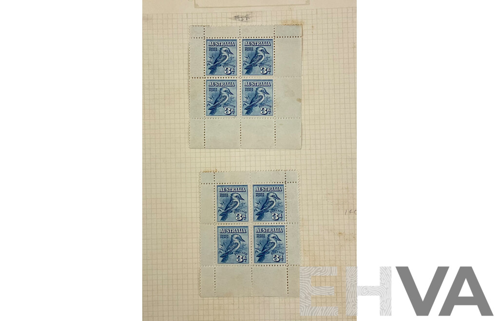 Two Australian 1928 Mini Stamp Sheets, Hinged Mint, 3D Kookaburra