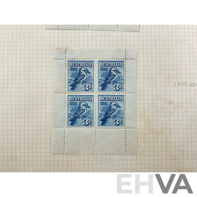 Two Australian 1928 Mini Stamp Sheets, Hinged Mint, 3D Kookaburra