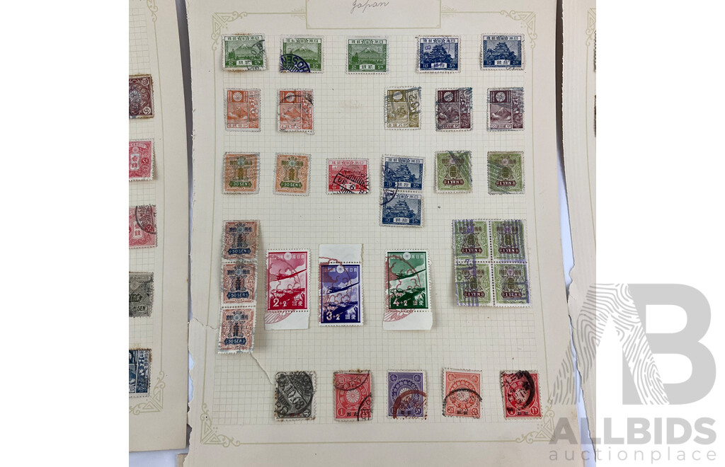 Collection of Japanese Stamps, Examples Spanning 1870's to 1930's, Mint Hinged, Sets, One to Fifty Yen