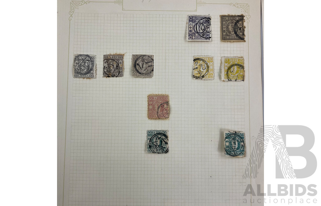 Collection of Japanese Stamps, Examples Spanning 1870's to 1930's, Mint Hinged, Sets, One to Fifty Yen