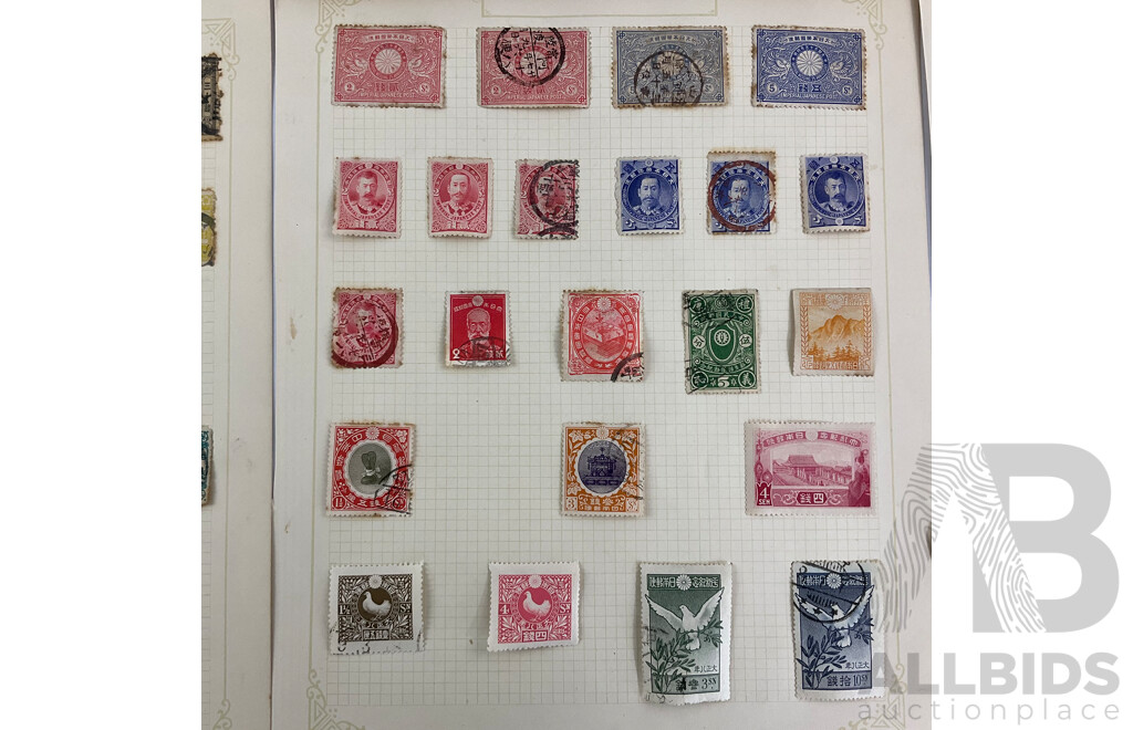 Collection of Japanese Stamps, Examples Spanning 1870's to 1930's, Mint Hinged, Sets, One to Fifty Yen