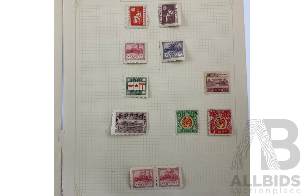 Collection of Japanese Stamps, Examples Spanning 1870's to 1930's, Mint Hinged, Sets, One to Fifty Yen