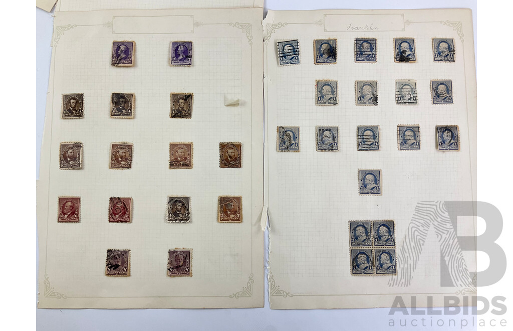 USA Antique Stamps Including Washington One, Two Cent, Mint Hinged Blocks and Strips, Franklin, Examples Spanning One Cents to One Dollar, Columbus Set, Jackson, Lincoln, Garfield, Webster