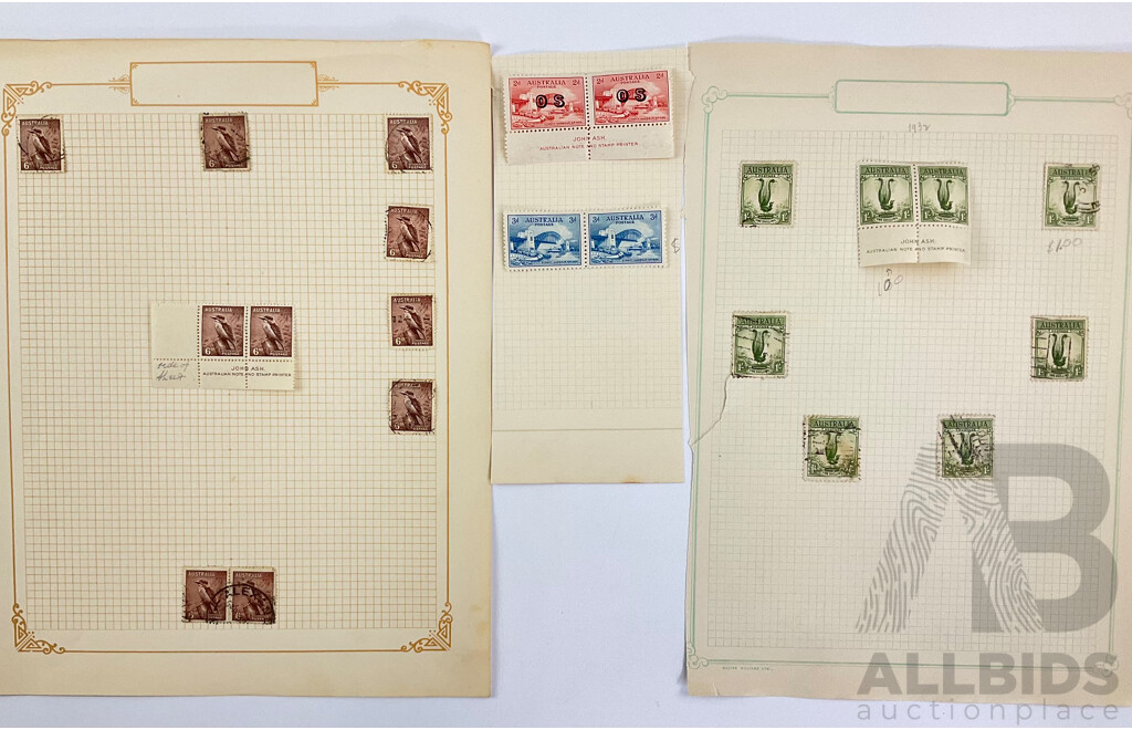 Australian 1932 Stamps Including Mint Hinged John Ash OS Harbour Bridge Two Penny Pair, Kookaburra Six Penny Pair, Lyrebird One Shilling Pair