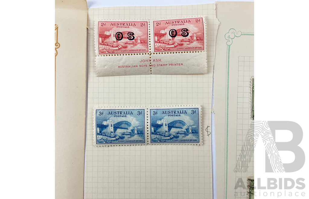 Australian 1932 Stamps Including Mint Hinged John Ash OS Harbour Bridge Two Penny Pair, Kookaburra Six Penny Pair, Lyrebird One Shilling Pair