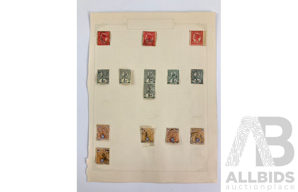 Australian Colonial Queensland Stamps Including QV, Chalon Head, Hand Cancel, Half Penny to One Pound