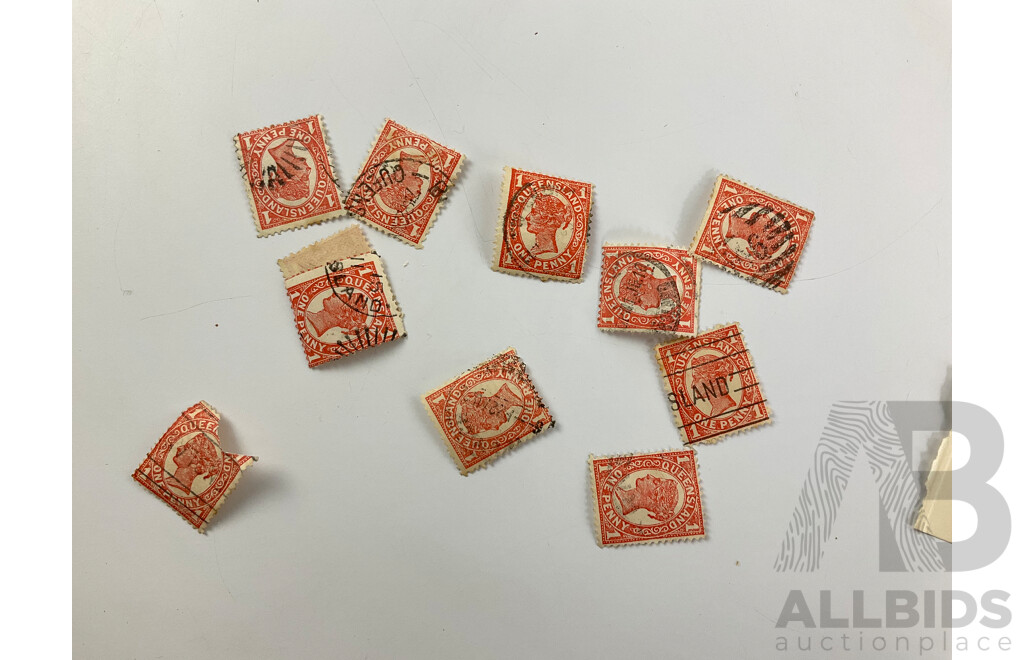 Australian Colonial Queensland Stamps Including QV, Chalon Head, Hand Cancel, Half Penny to One Pound