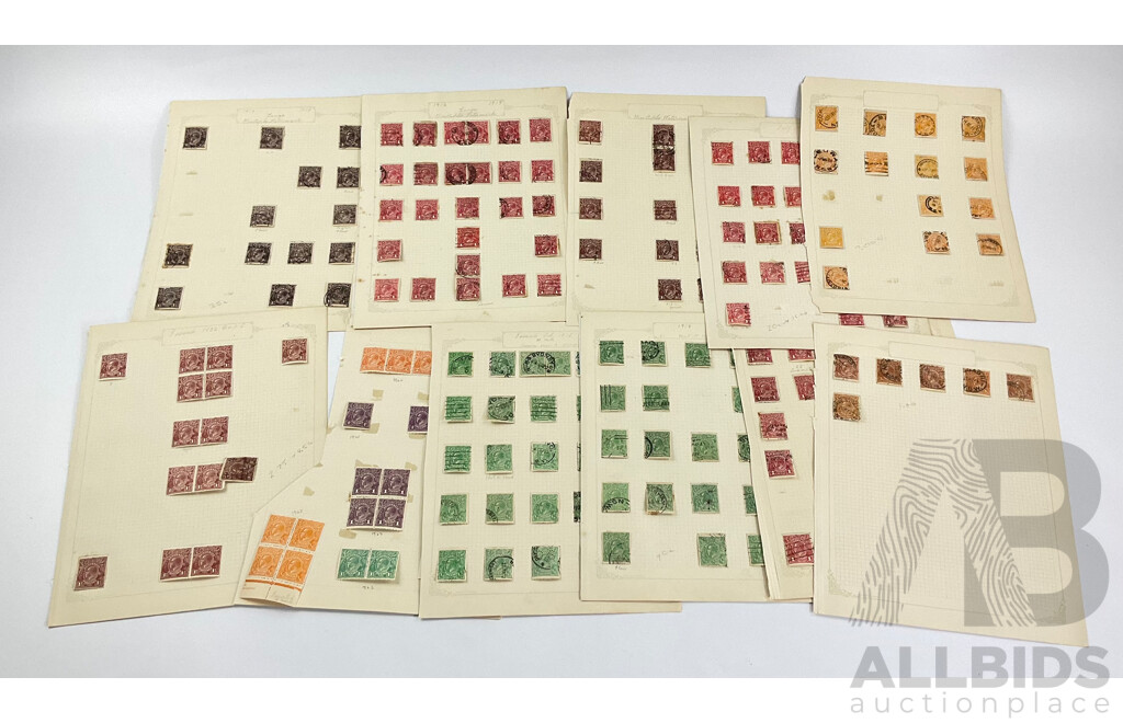 Australian KGV Stamps, 1914 - 1922, Mint Hinged Blocks, Half to Five Penny, Various Water Marks