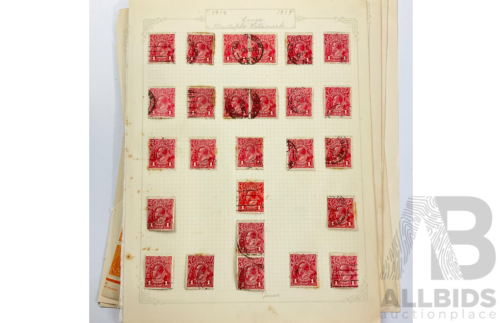 Australian KGV Stamps, 1914 - 1922, Mint Hinged Blocks, Half to Five Penny, Various Water Marks