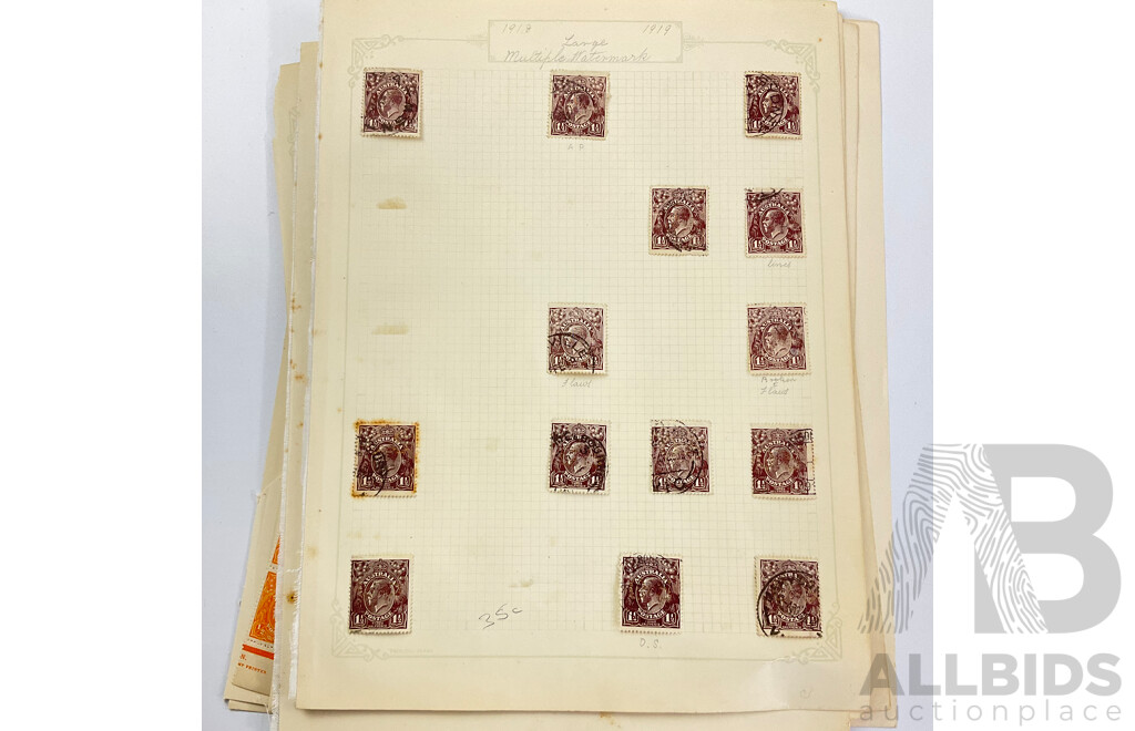 Australian KGV Stamps, 1914 - 1922, Mint Hinged Blocks, Half to Five Penny, Various Water Marks