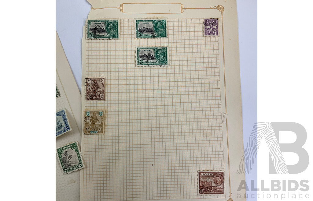 Collection of Vintage and Antique Commonwealth QV/KGV/KGVI Stamps Including Jamaica, Malta, Leeward Islands, Levant, Newfoundland, Overprints, Official, War Tax