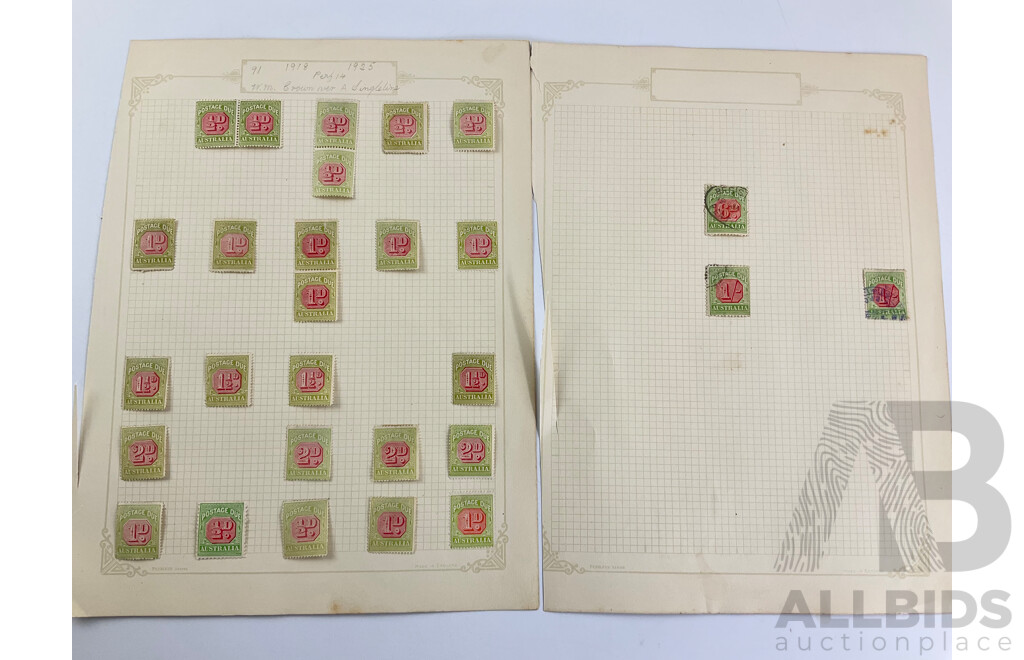 Collection of Australian 1910's- 1920's Postage Due Stamps, Blocks, Hand Cancel, Various Water Marks, Half Penny to Four Penny