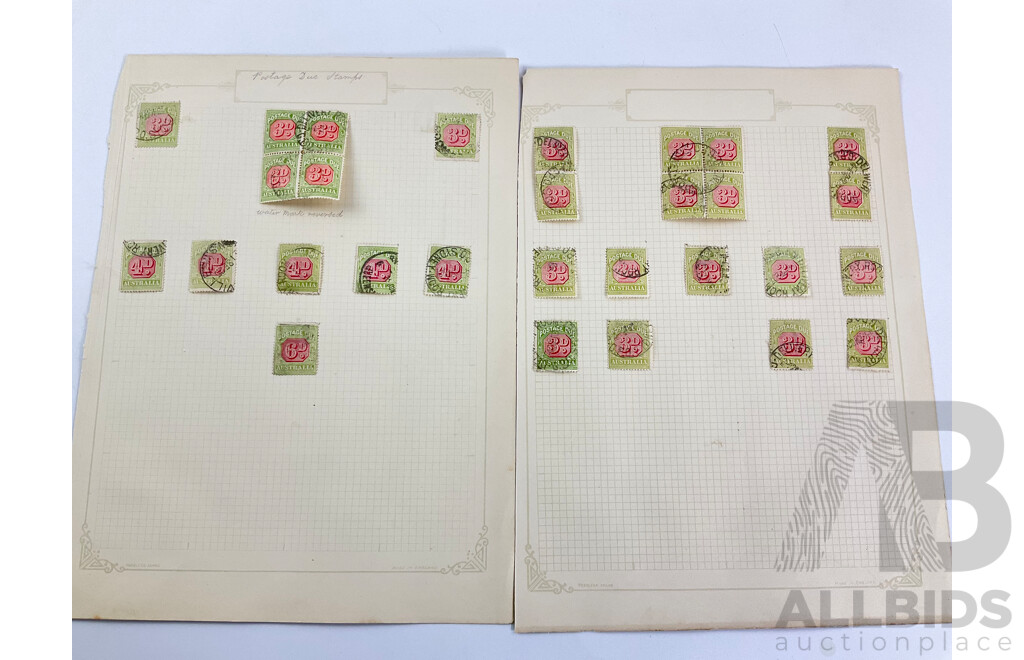 Collection of Australian 1910's- 1920's Postage Due Stamps, Blocks, Hand Cancel, Various Water Marks, Half Penny to Four Penny