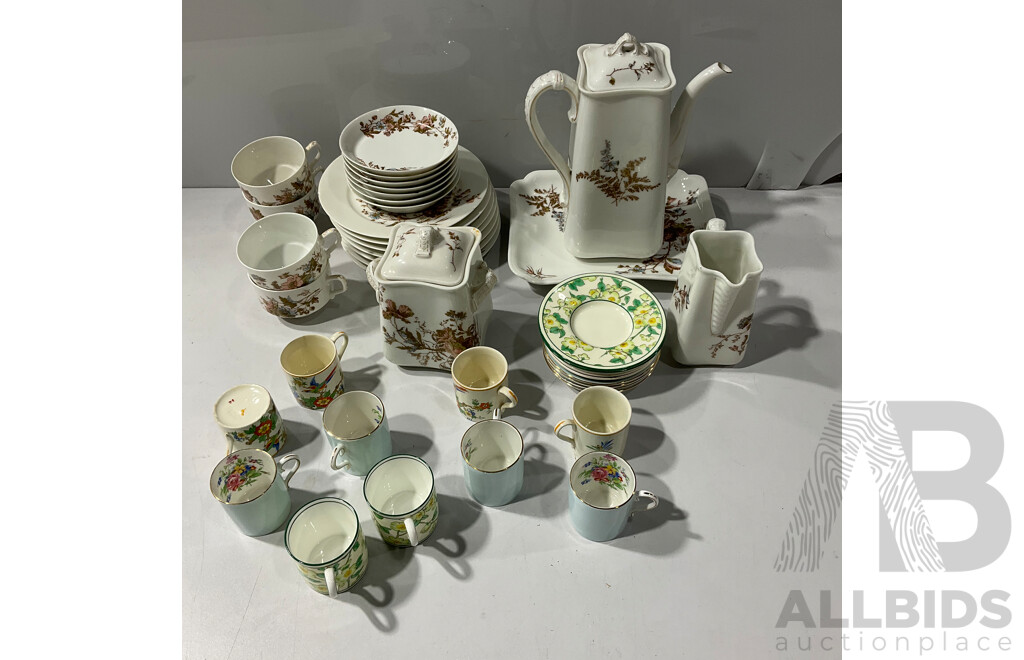 Collection Vintage Porcelain Including Haviland Limoges Coffee Set, Pair Piece Wedgwood Demitase Duos and More